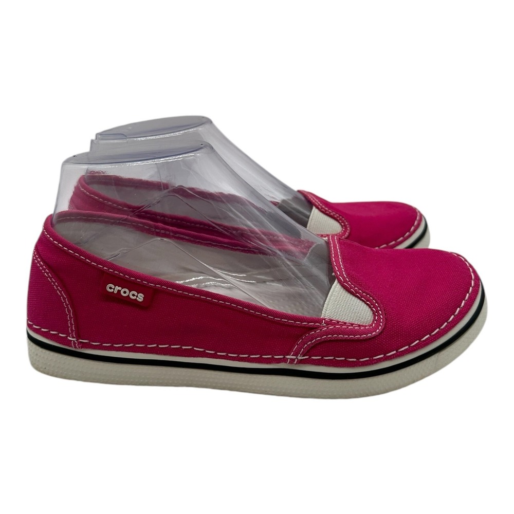 Crocs Hover Slip On Shoes Women's Size 6 Pink Canvas Boating Loafers‎